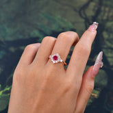 Round Cut Ruby Engagement Ring Cluster Six Prong Setting